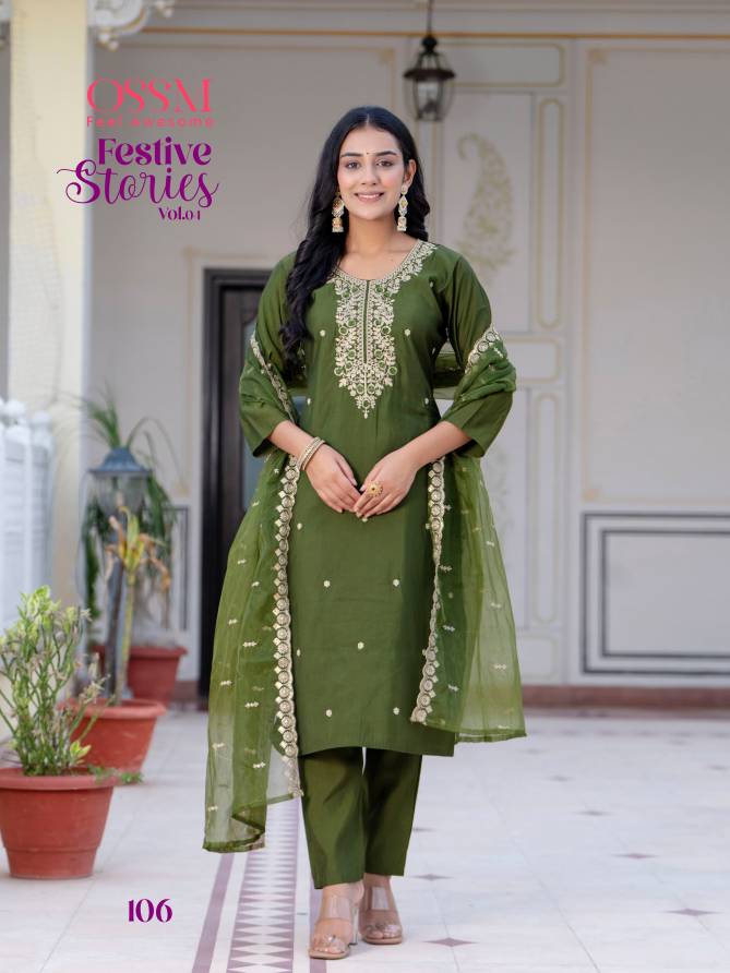 Festive Stories Vol 04 By Ossm Embroidery Roman Silk Readymade Suits Suppliers In India